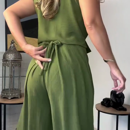 Pantalon extensible à jambes larges pour femmes avec cordon à la taille