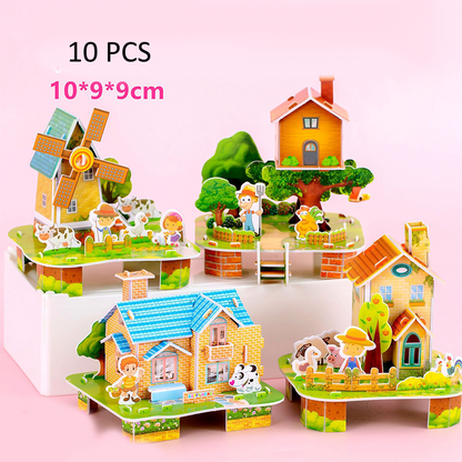 10 PCS 3D House Puzzles for Kids