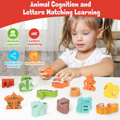 🎁 Poupe 50%! 🧩 Brinquedo de madeira com letras e animais – 26 peças, educativo e divertido ✨