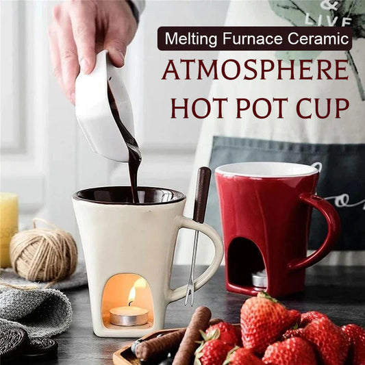 ✨🔥Caneca de cerâmica para fondue de chocolate🕯️