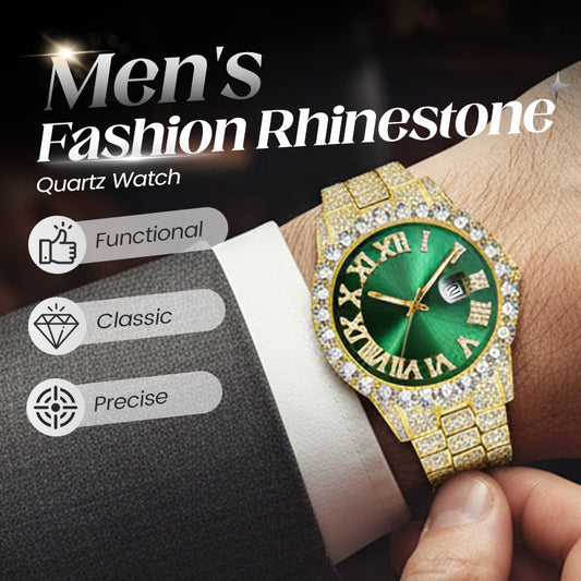 Relógio de quartzo com strass para homem