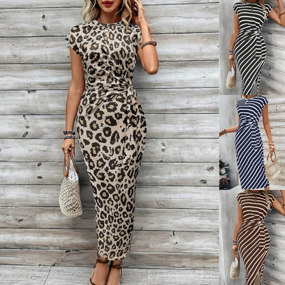 Acquis🥳2026 PROMOÇÃO ESPECIAL 50% DE DESCONTO! 🥳💞Mais de 50 mil unidades vendidas!🌸Vestido justo com nó para mulher – Estampado de leopardo, com nó que realça a barriga. Confortável e elegante para festas ou encontros à noite. Sinta-se deslumbrante. ✨🌹