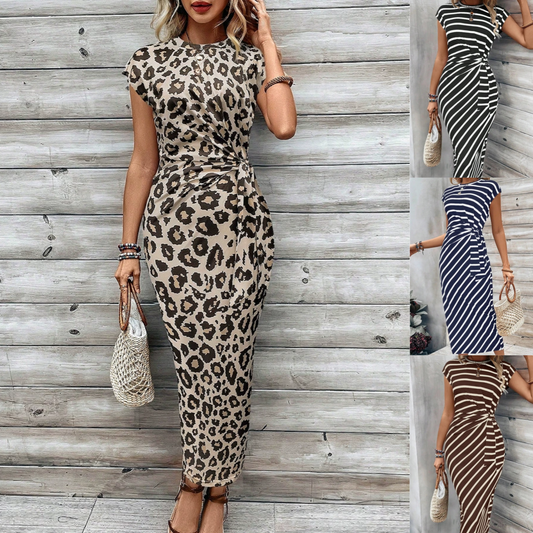 Acquis🥳2026 PROMOÇÃO ESPECIAL 50% DE DESCONTO! 🥳💞Mais de 50 mil unidades vendidas!🌸Vestido justo com nó para mulher – Estampado de leopardo, com nó que realça a barriga. Confortável e elegante para festas ou encontros à noite. Sinta-se deslumbrante. ✨🌹