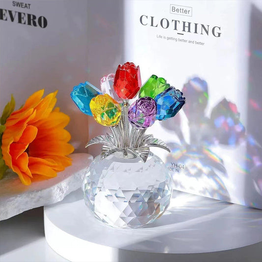 💎 Figura de Rosa em Cristal Perene – 7 Cores, Acabamento Brilhante e Presente Eterno