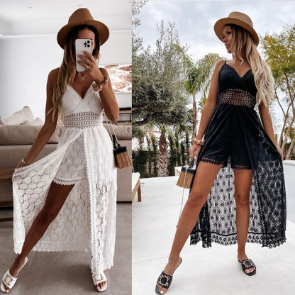 Macacão feminino com alças finas – Macacão descontraído para o tempo livre com design recortado👗✨