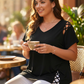 Women’s Solid Color Lattice Detail Tunic Top