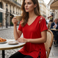 Women’s Solid Color Lattice Detail Tunic Top