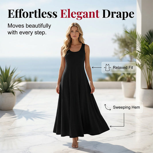 Vestido elegante sem mangas de cor lisa para mulher