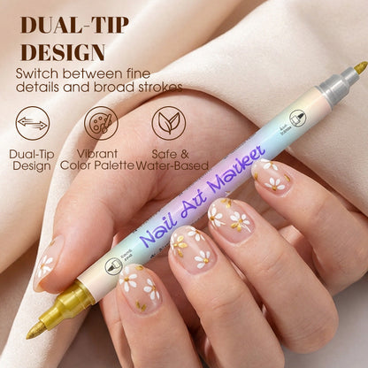 ✨ Canetas de nail art com duas pontas – Conjunto de canetas