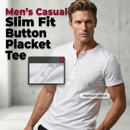 Men's Casual Slim Fit Button Placket Tee