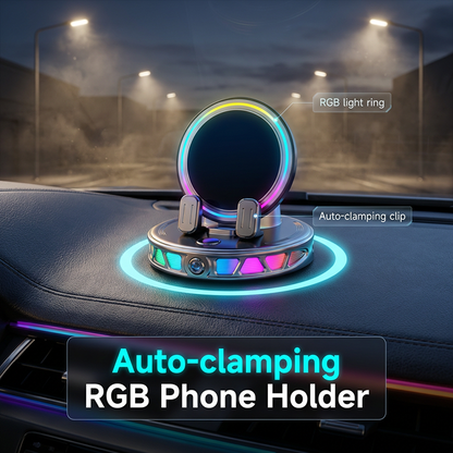 📱 Suporte RGB para telemóvel no carro ✅ Fixação automática e carregamento sem fios | Condução segura com uma só mão 🚗