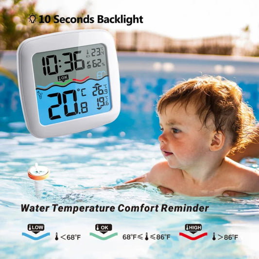 Termómetro digital sem fios para piscina, flutuante e de fácil leitura