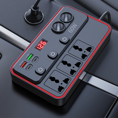 Carregador multifuncional para automóvel com tomadas de corrente alternada e USB