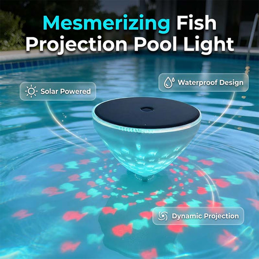 Luz flutuante para piscina alimentada a energia solar com projeção de peixes