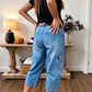 👖 50% DE DESCONTO | Calças de ganga casuais elásticas curtas para mulher – Corte largo e descontraído, cintura média e design com vários bolsos, tamanhos S–3XL ✨🛒
