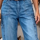 👖 50% DE DESCONTO | Calças de ganga casuais elásticas curtas para mulher – Corte largo e descontraído, cintura média e design com vários bolsos, tamanhos S–3XL ✨🛒