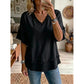 🧥 Camisola casual de manga curta com decote em V para mulher