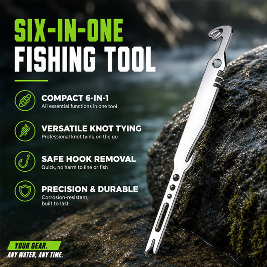 📢📢Promoção por tempo limitado!! 🎣Ferramenta multifunções de pesca em aço inoxidável 6 em 1: removedor de anzóis e atador de nós