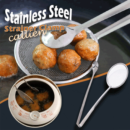 🍳 🍃 2-in-1 Stainless Steel Strainer Clamp — Fine Mesh Filter & Tong, Oil Drain