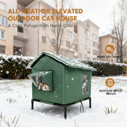 🏠 DESCONTO DE 50% POR TEMPO LIMITADO! 🐈 Casinha elevada para gatos para exterior, adequada para todas as condições meteorológicas – Impermeável, isolada, dobrável 🌧️