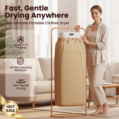 Secador de roupa portátil – aquecimento PTC de 600 W, fluxo de ar de 360°, eliminação de 99,99% das bactérias. 2 níveis de calor e temporizador de 180 minutos, dobrável e compacto! 🛡️✅