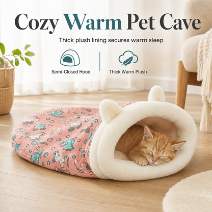 🐱🛏️Saco-cama semi-fechado com capuz para animais de estimação