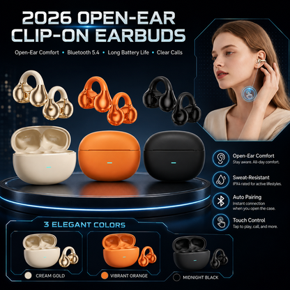 Open-Ear Clip-On Bluetooth 5.4 Earbuds | ENC Clear Calls, IPX4 Sweat-Resistant for Sports