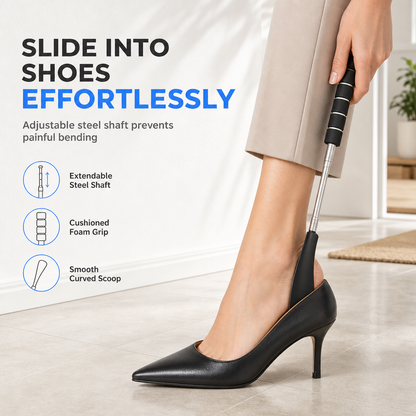 🥿 Telescopic Shoe Horn: 70cm Long Handle, Stainless Steel, No Bending, Ergonomic Foam Grip