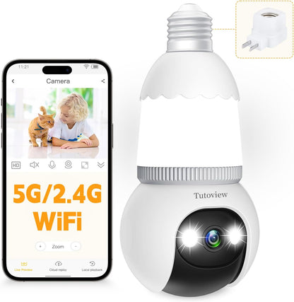 🔥Completely upgraded✨4MP Light Bulb Security Camera 5G&2.4GHz Wireless Outdoor Indoor Camera with Night Vision
